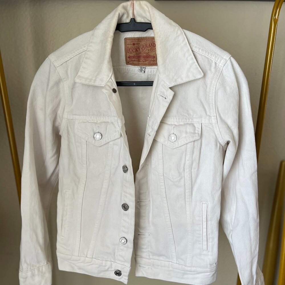 Lucky Brand XS White Tomboy Trucker Denim Jacket Summer Layer
